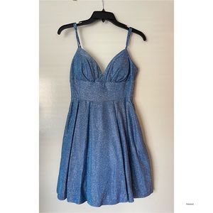 Blue Glitter Fit & Flare Mini Party Dress perfect for your events